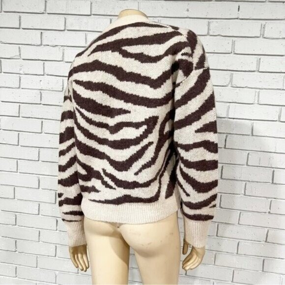 J.Crew Ribbed V-Neck Wool Blend Zebra Stripe Cardigan Size L – NWT - Picture 9 of 12
